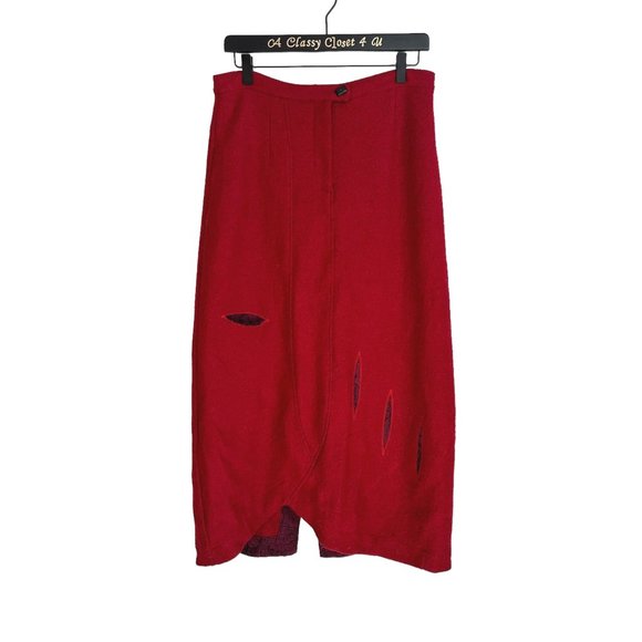 Vintage Jacques Ruc Red Wool Blend A Line Full Skirt 8 - Picture 1 of 10